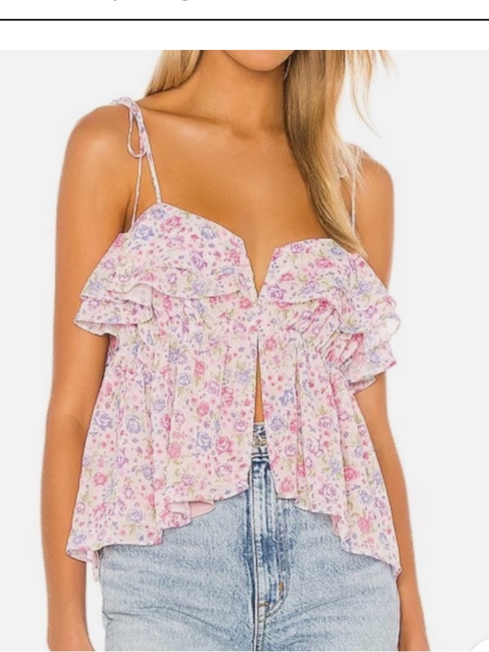 LPA Pink Floral Ruffle Tie-Strap Cami Top
